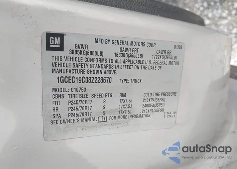 2008 Chevrolet Silverado 1500 Lt1 from USA, damaged, VIN 1GCEC19C08Z228670